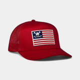 SKULL FLAG TRUCKER — 5 Panel Snapback — Red