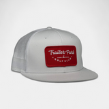 RED PATCH TRUCKER — 6 Panel Flatbill — Silver