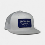 BLUE PATCH TRUCKER — 6 Panel Flatbill — Silver