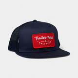 RED PATCH TRUCKER — 6 Panel Flatbill — Navy