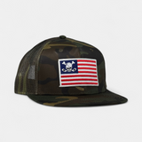 SKULL FLAG TRUCKER — 6 Panel Flatbill — Camouflage