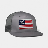 SKULL FLAG TRUCKER — Big Ass Snapback — Silver