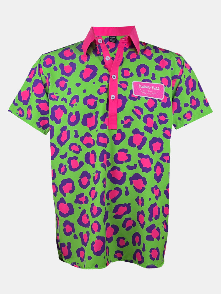BIG & TALL - MEMBER POLO - LOCO LIME LEOPARD – Trailer Park Golf Club